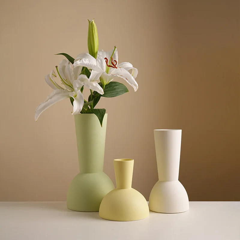 Three Pastel Tone Ceramic Vases Modern Minimalist Sculptural Design Decor Living Room Flower Arrangement Tabletop Centerpiece