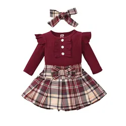Wholesale newborn infant baby clothing sets Christmas children's rompers+skirts+headband 3pcs baby girls festival clothes