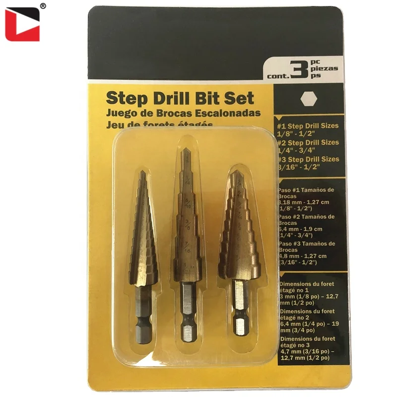 3pcs Hss Titanium Coated Step Drill Bit 