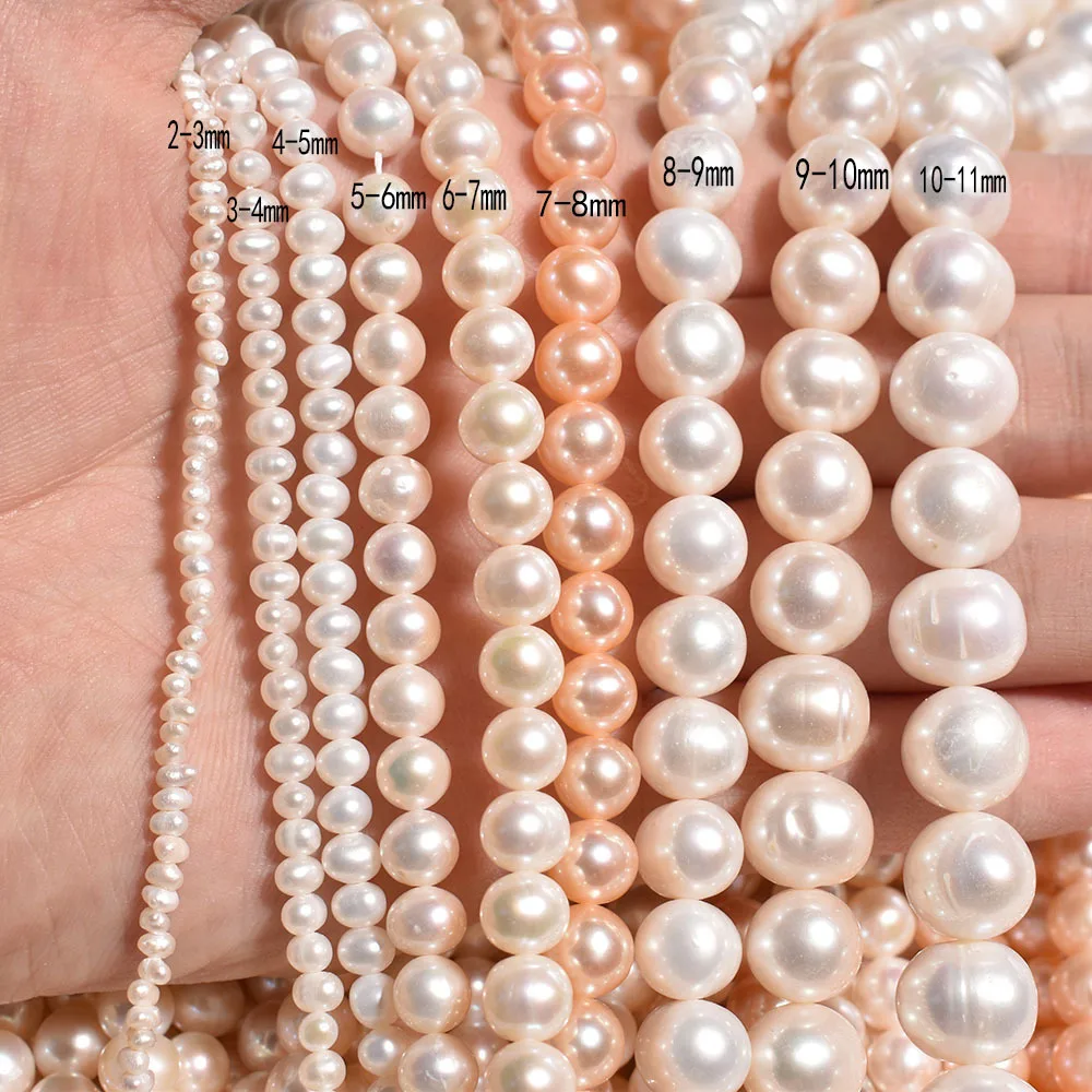 7-8mm Nearround  Natural Freshwater Pearl Loose Beads for Jewelry Making 15"DIY 