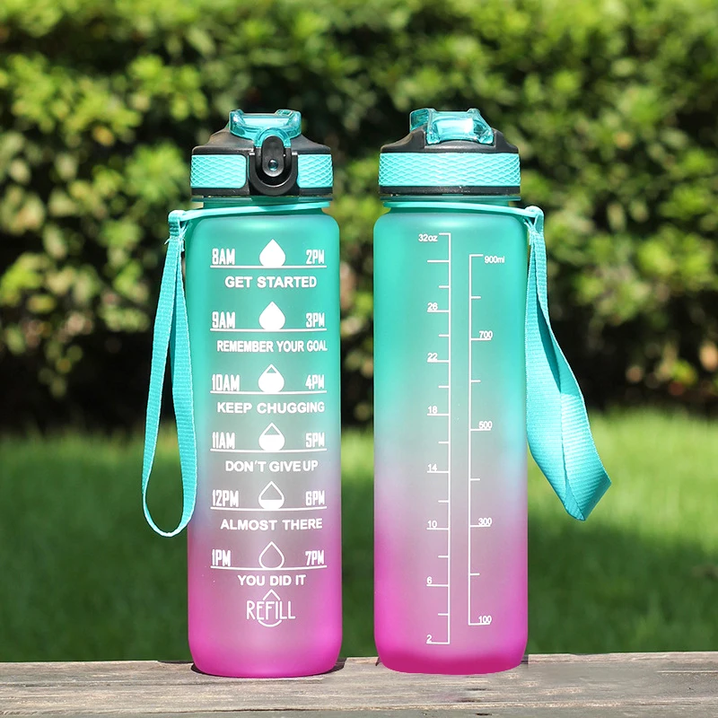 Free Sample Customized Wholesale Time Marker BPA Free Fitness Tritan Gym Motivational Sports Plastic Water Bottle For School