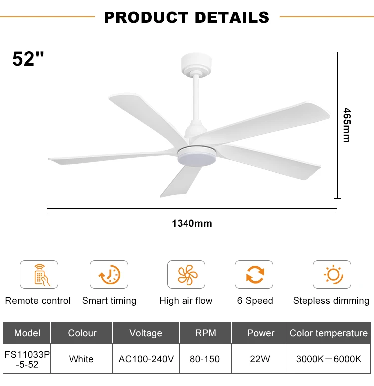 Ceiling Fan, 42inch, 52'', Plastic - detail 6