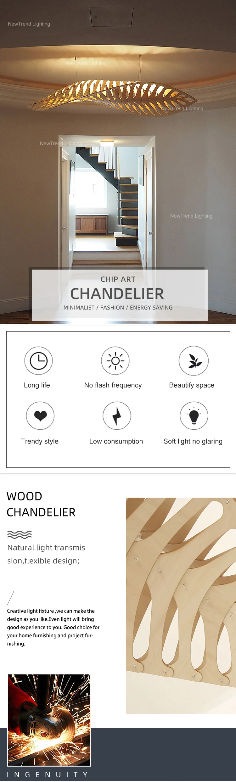 CPL-308 Unique Design Indoor Decoration Chandelier Modern Natural Wood LED Pendant Light manufacture