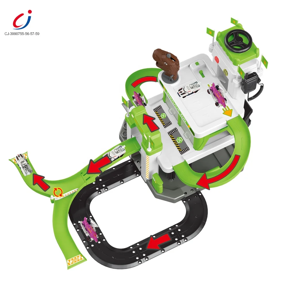 Chengji children sliding car garage toy multifunctional building slide track parking lot toys set for kids