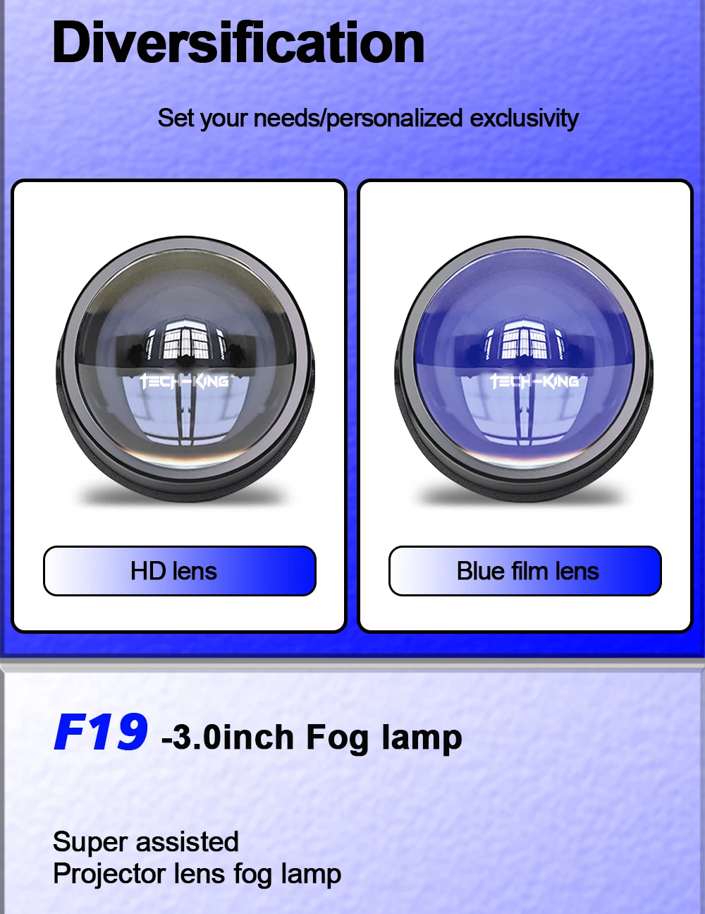 TECH-KING car accessories 3.0inch projector led fog lights for universal cars 12V 6000K 100W High brightness lens fog lamp