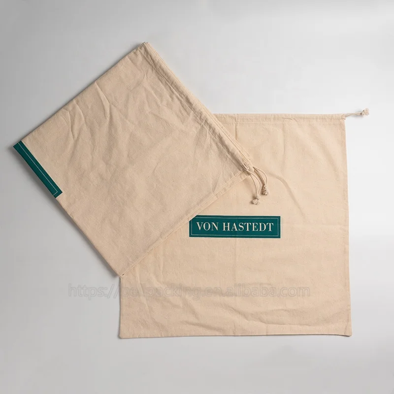 Large Custom Logo Printed Organic Cotton Muslin Drawstring Bag