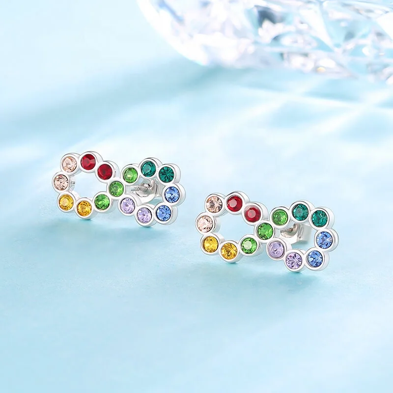 Earing Jewelry Colorful Rainbow Rhinestone Stone Stud Earrings 925