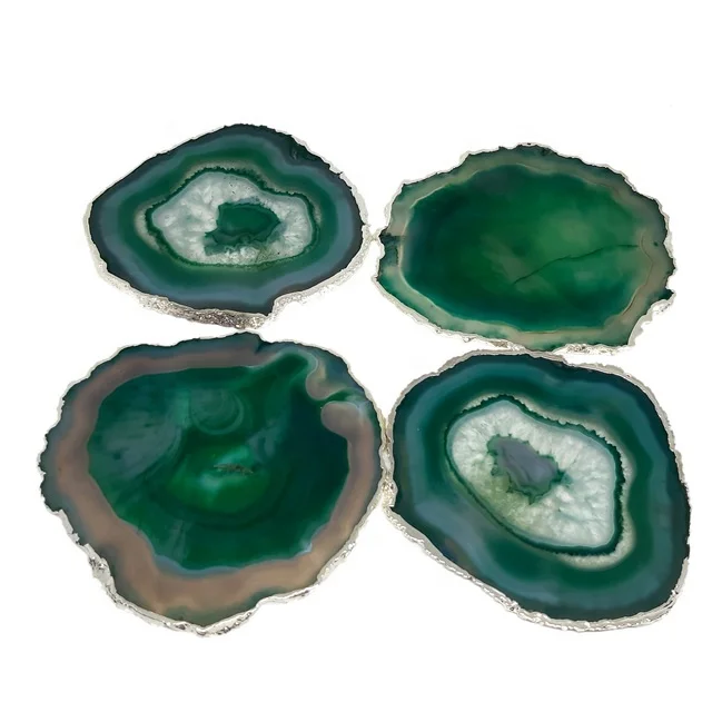 Wholesale Green Agate Slices Coaster With Silver Platting Hot Sale