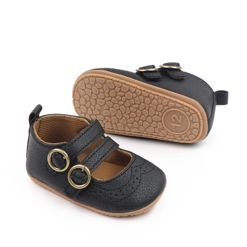 Leather Mesh Hollowed Out Double Line with Baby Girls Solid Color Soft Soled Small Leather Shoes supplier