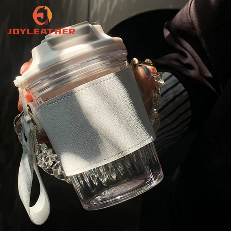 New Arrival Custom PU Drinking Cup Sleeves Travel Portable Plastic Coffee Bottle Sleeves With Shoulder Strap