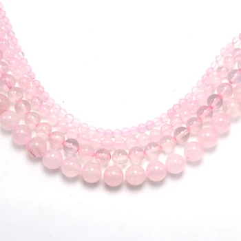 BESTONE 4mm 6mm 8mm 10mm Rose Quartz Natural Gemstone Loose Beads for DIY Jewelry Making