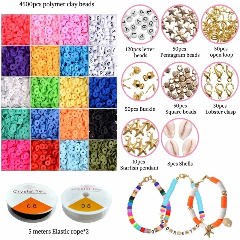 4800pcs Colorful Polymer Clay Beads White Round Flat Alphabet Letter Beads Kits