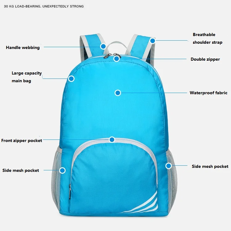 Wholesale foldable polyester backpack customized logo waterproof lightweight sport folding backpacks