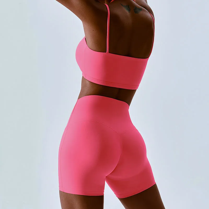 Custom 2pcs Backless Fitness & Yoga Wear Seamless Activewear Cross Open Back Bra Workout Women Gym Fitness Sets
