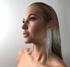 Long White Earrings Earrings Long White Rhinestone Dramatic Round Tassel Earrings