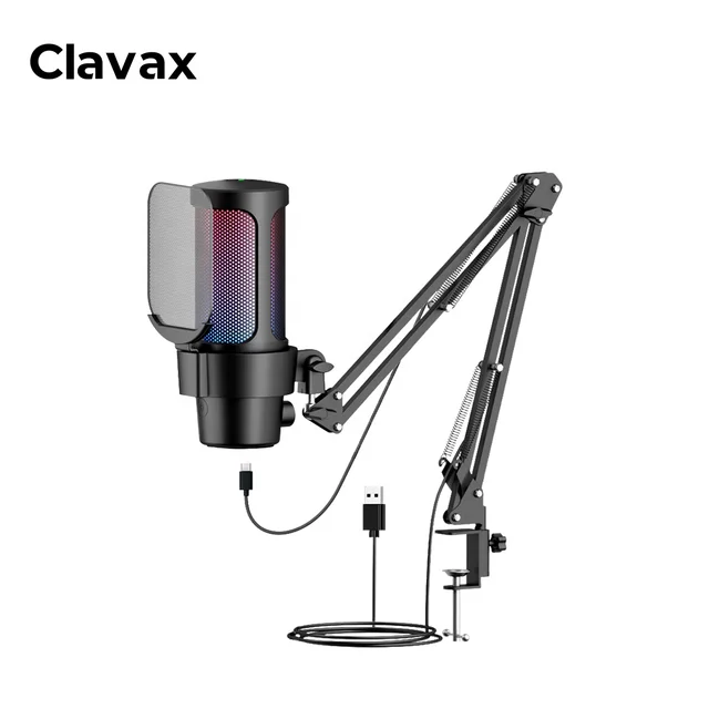 Clavax CLLM-M8 Multi-directional Flexible Cantilever USB Desktop Microphone Esports RGB Recording Microphone For Live Broadcast
