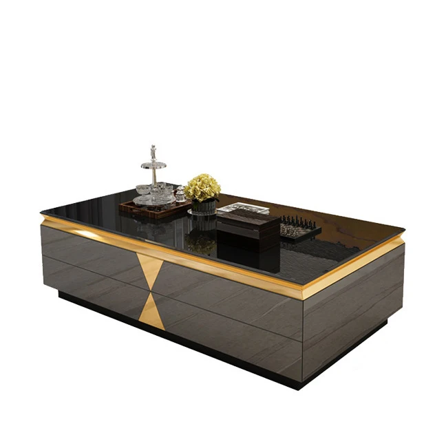 High quality luxury coffee table modern living room furniture style marble glass top gold stainless steel coffee table