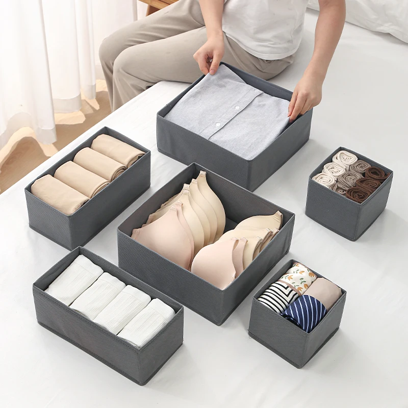 Foldable Wardrobe Organizer Clothes 6 Pcs Set Wardrobe Storage Box Washable Drawer Organizer For Clothes