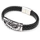 Leather Bracelet Leather 2021 New Men's Stainless Steel Retro Hand Woven Leather Bracelet