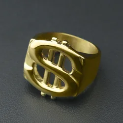 US Dollar Sign Ring Street Style Gold/Silver Size /9/10/11/12 Stainless Steel Hip Hop Ring For Rappers hip hop ring jewelry