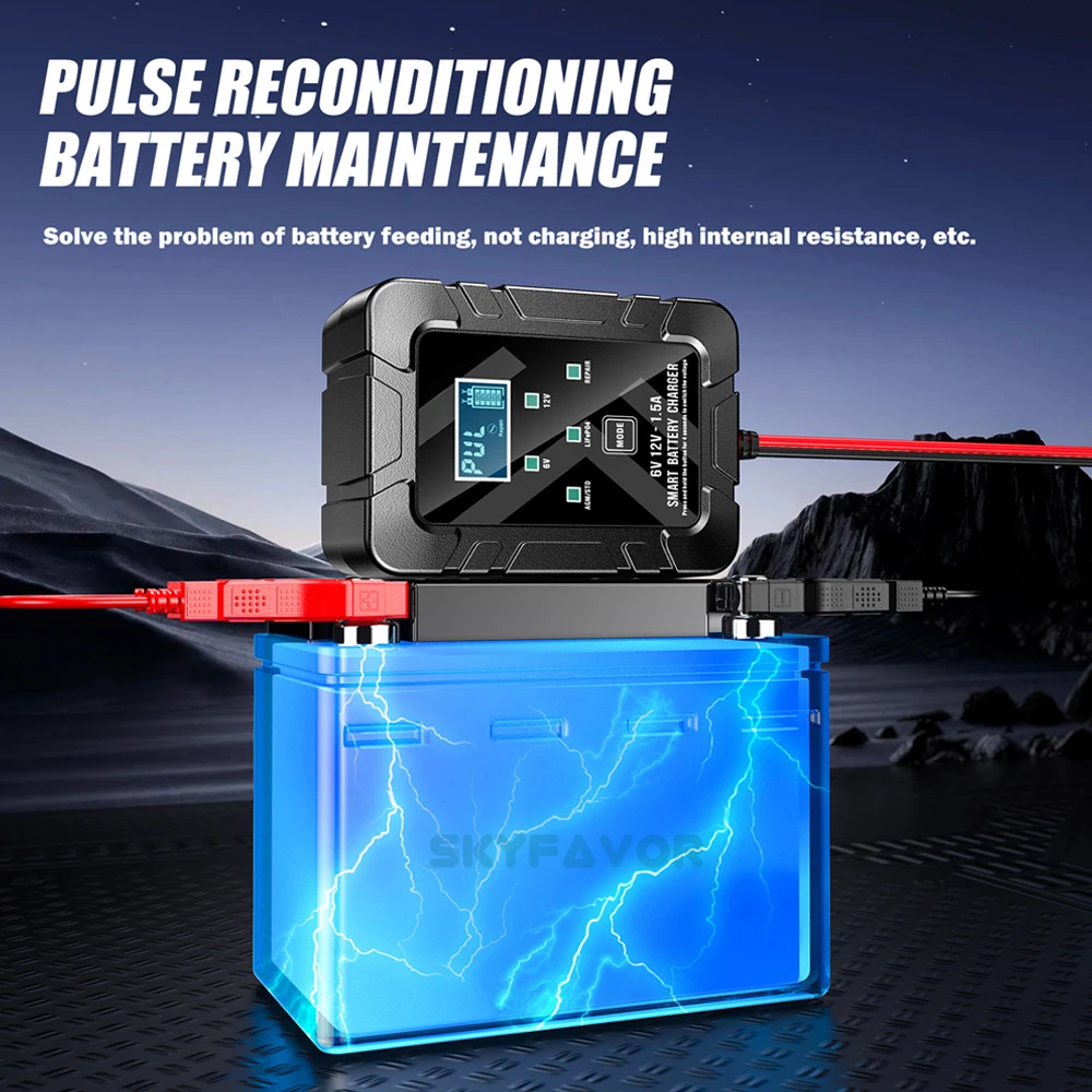 Universal smart 6V 12V battery charger 6V 12V 1.5A automatic lifepo4 lfp lead acid gel agm repair battery charger with SEA plug
