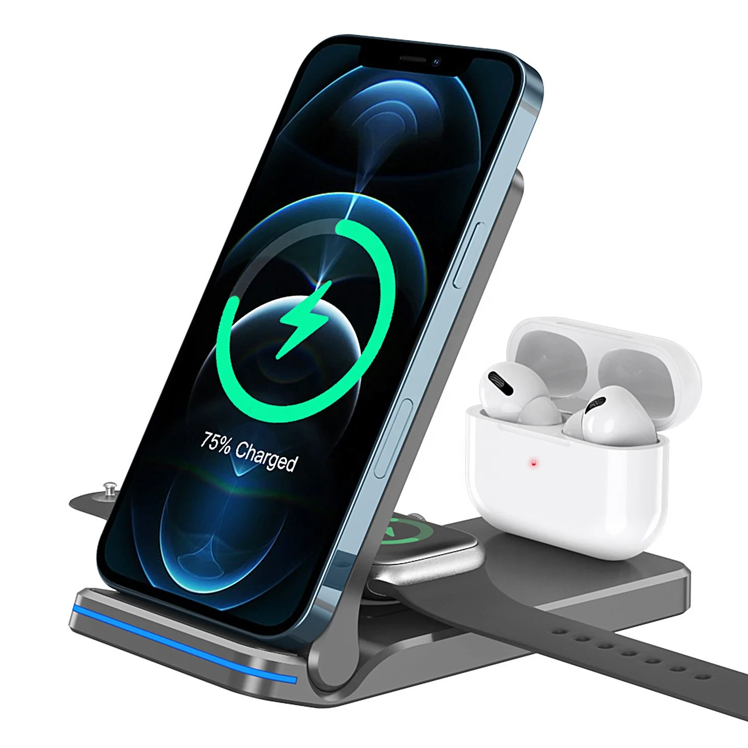 15W charging station 3 in 1 desk foldable fast wireless charger stand
