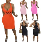 Vest 2021 New Arrivals Summer Solid Ladies Rib Knit Bodycon Vest Dresses Casual Deep V Neck Mini Dress