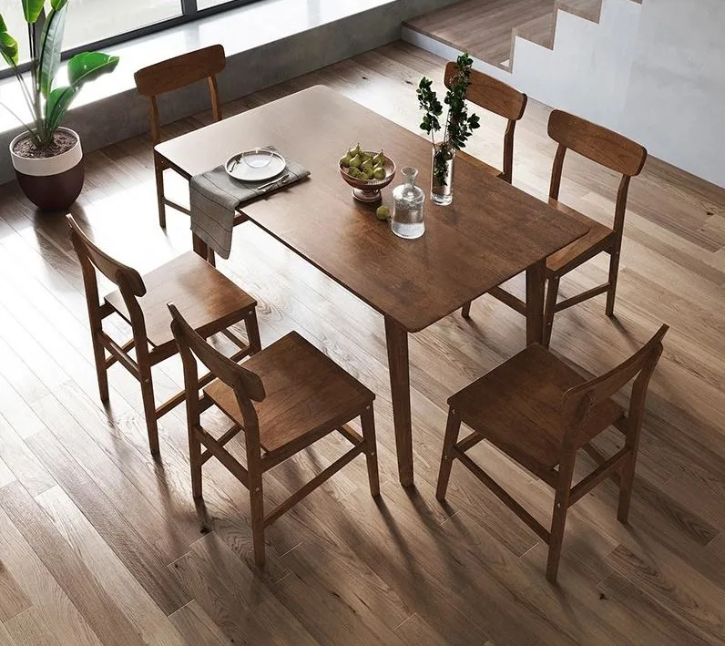 Factory Furniture Wholesale Restaurant Solid Wood Dining Table and Chair Designs Wooden Natural Rectangular Dining Table