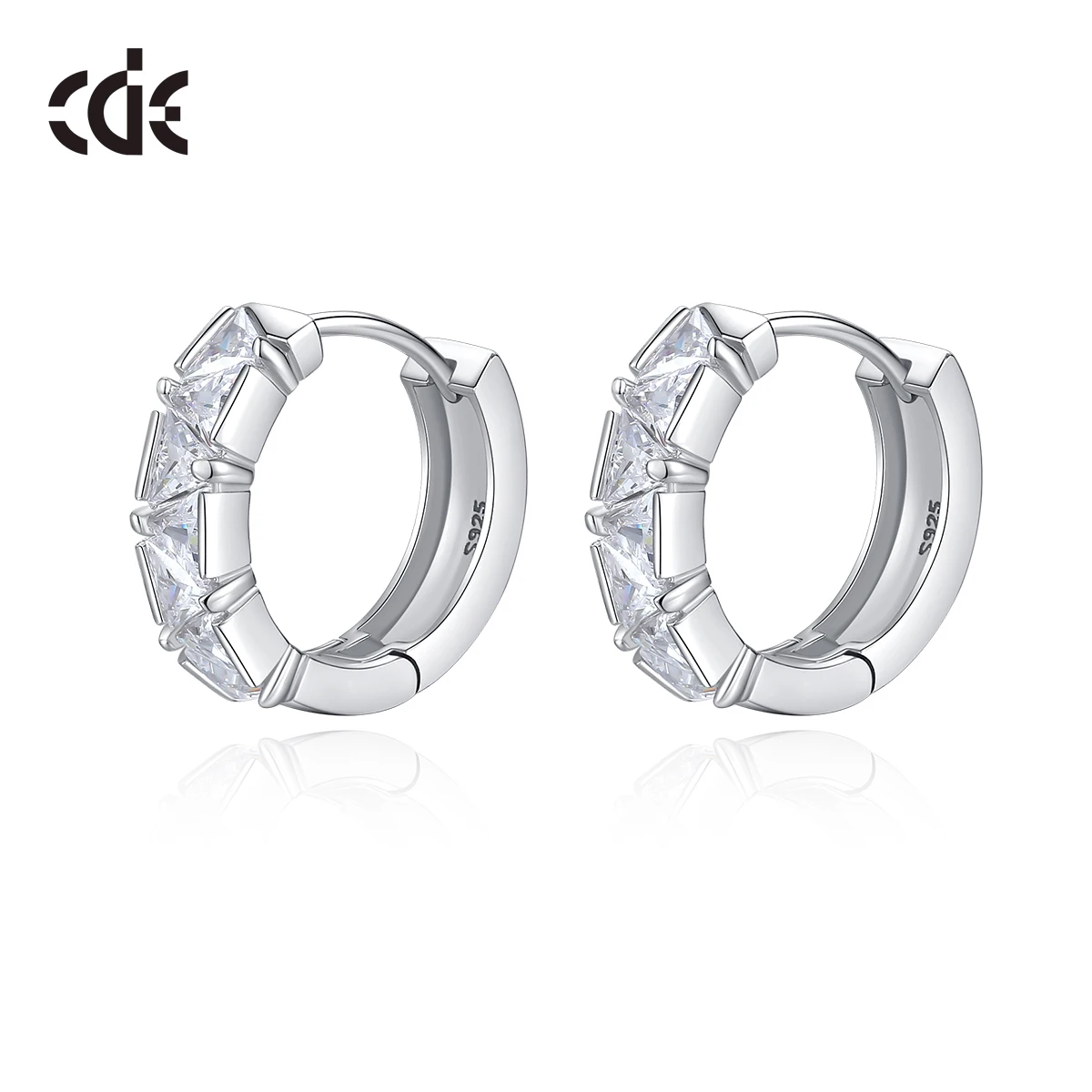 CDE CZYE034 Fine Jewelry 925 Sterling Silver Earring Women Earring Rhodium Plated Wholesale Zircon Hoop Earrings