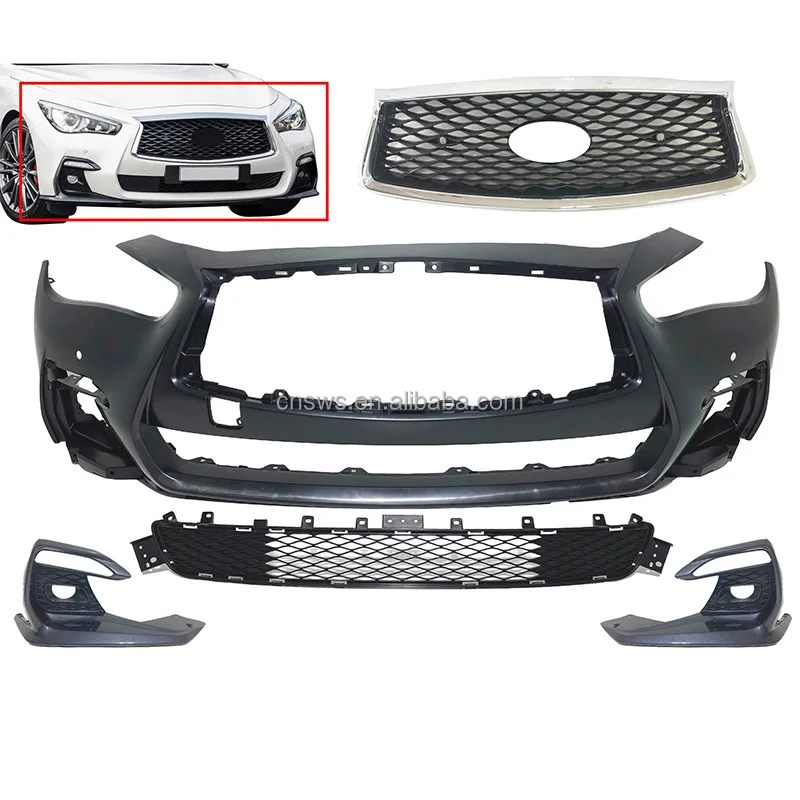 product car body kits for 2018 2019 2020 2021 infiniti q50 q50s sports front bumper fog light covers grille complete with holes-35