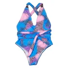 Beachwear 2021 New V Neck Halter Belt Printed One-piece Swimsuit Beachwear Blue Sexy Bodysuit
