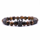 Bracelets Wholesale Fashion Natural Stone Bead Man Bracelets Popular Pave CZ Crown Ball Bracelets