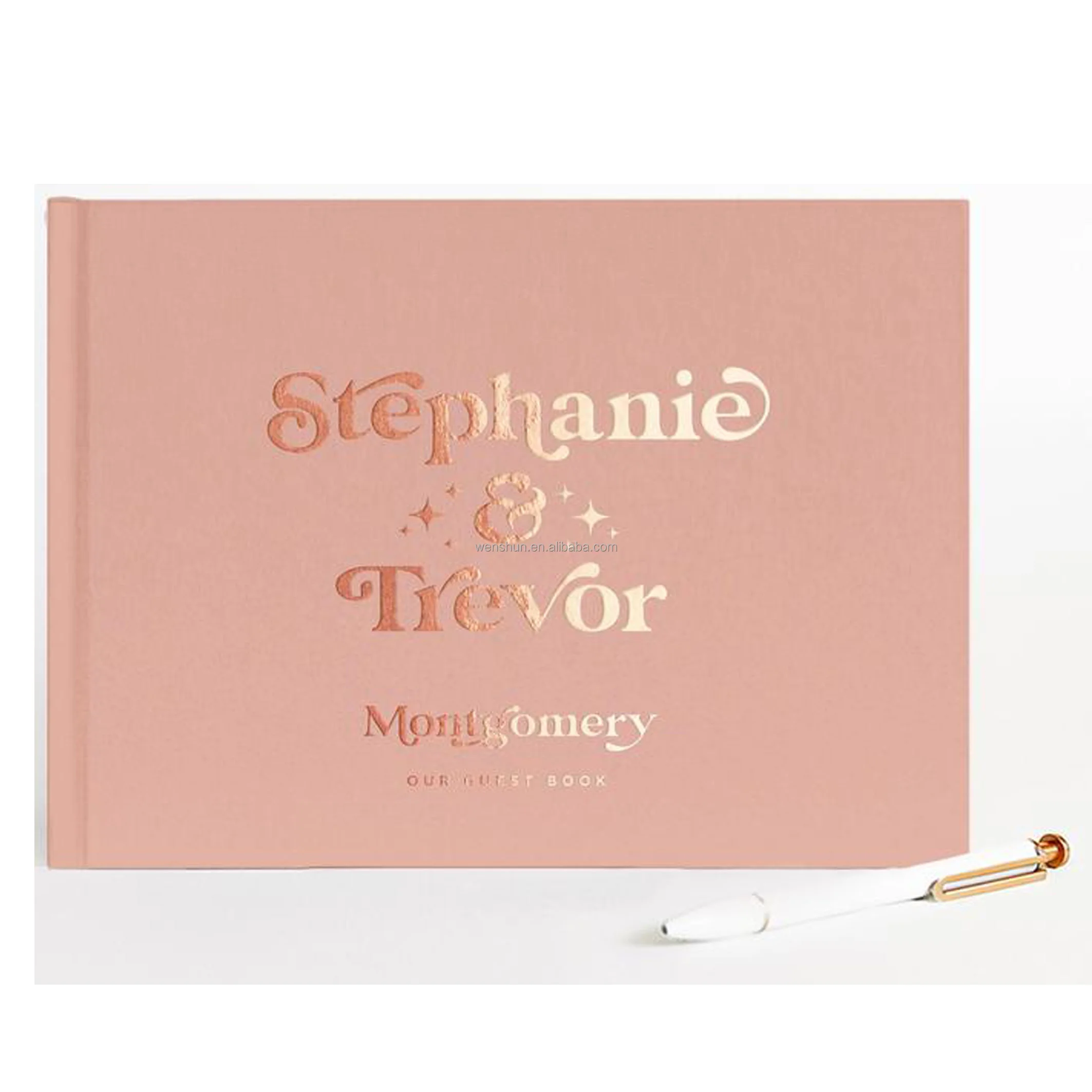 decoration hardcover landscape guestbook / gold foil wedding