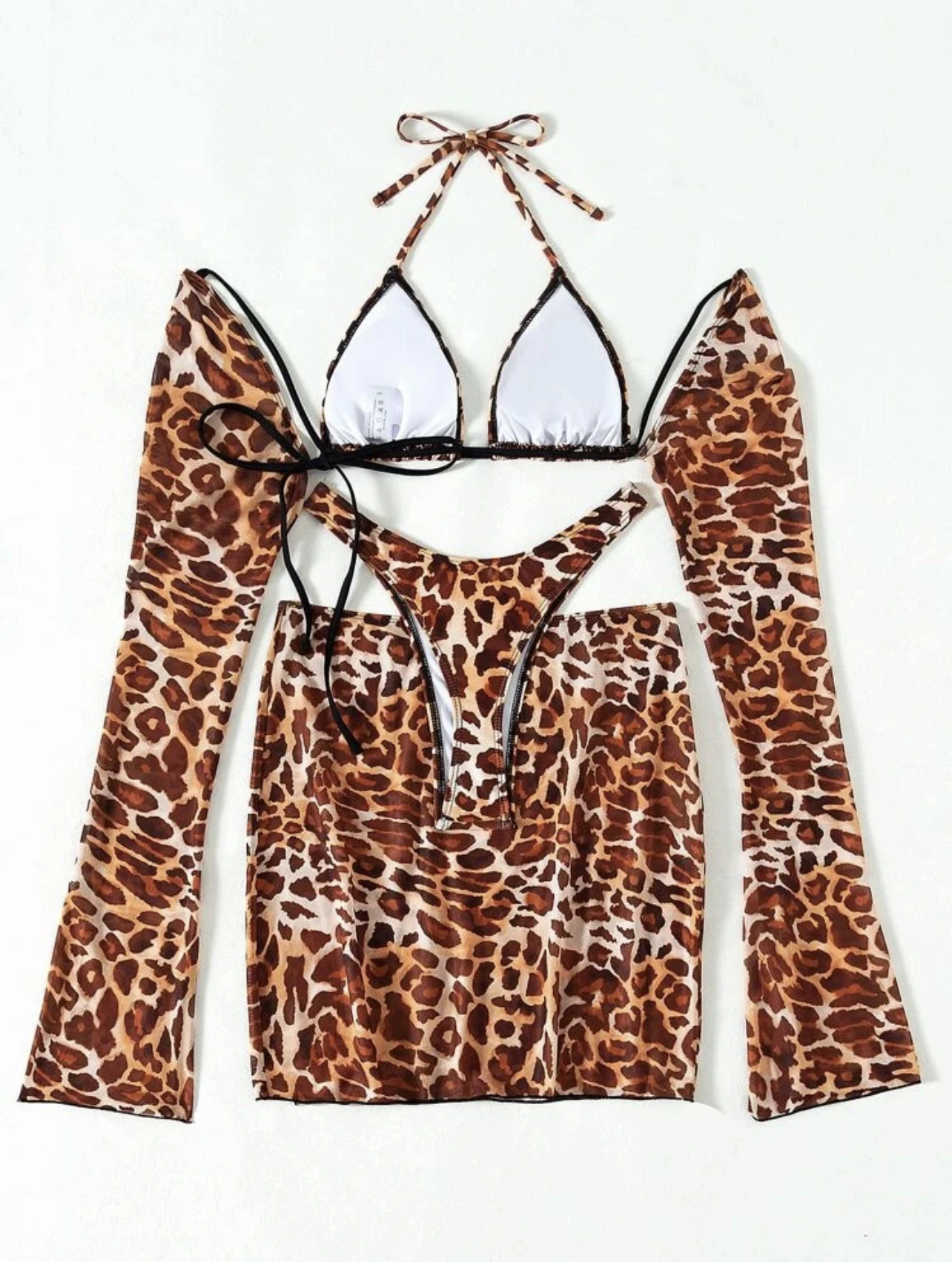 Women Sexy Thong Swimsuit Bikini Swimwear Leopard Print Pcs Long