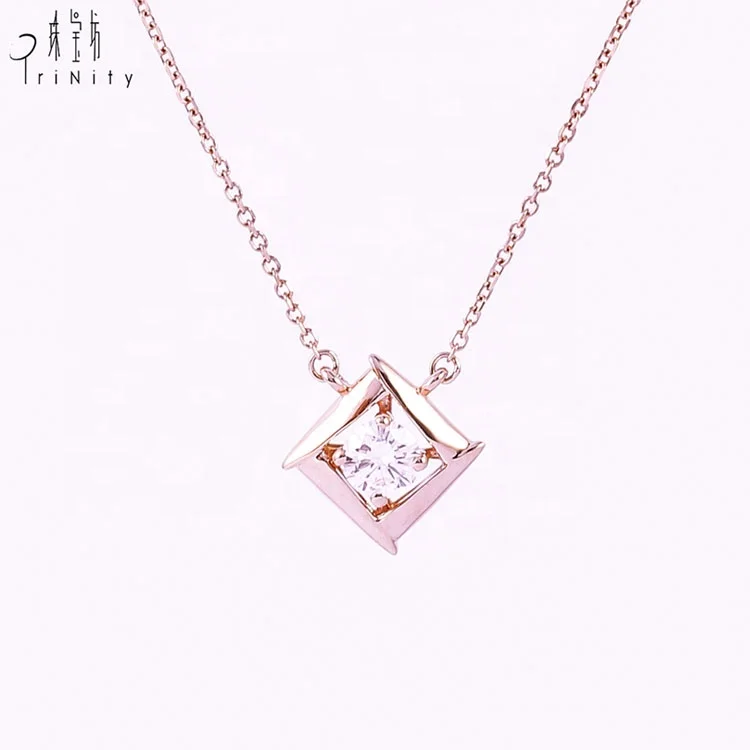 Diamond Pendant Necklace,18k Rose Gold 