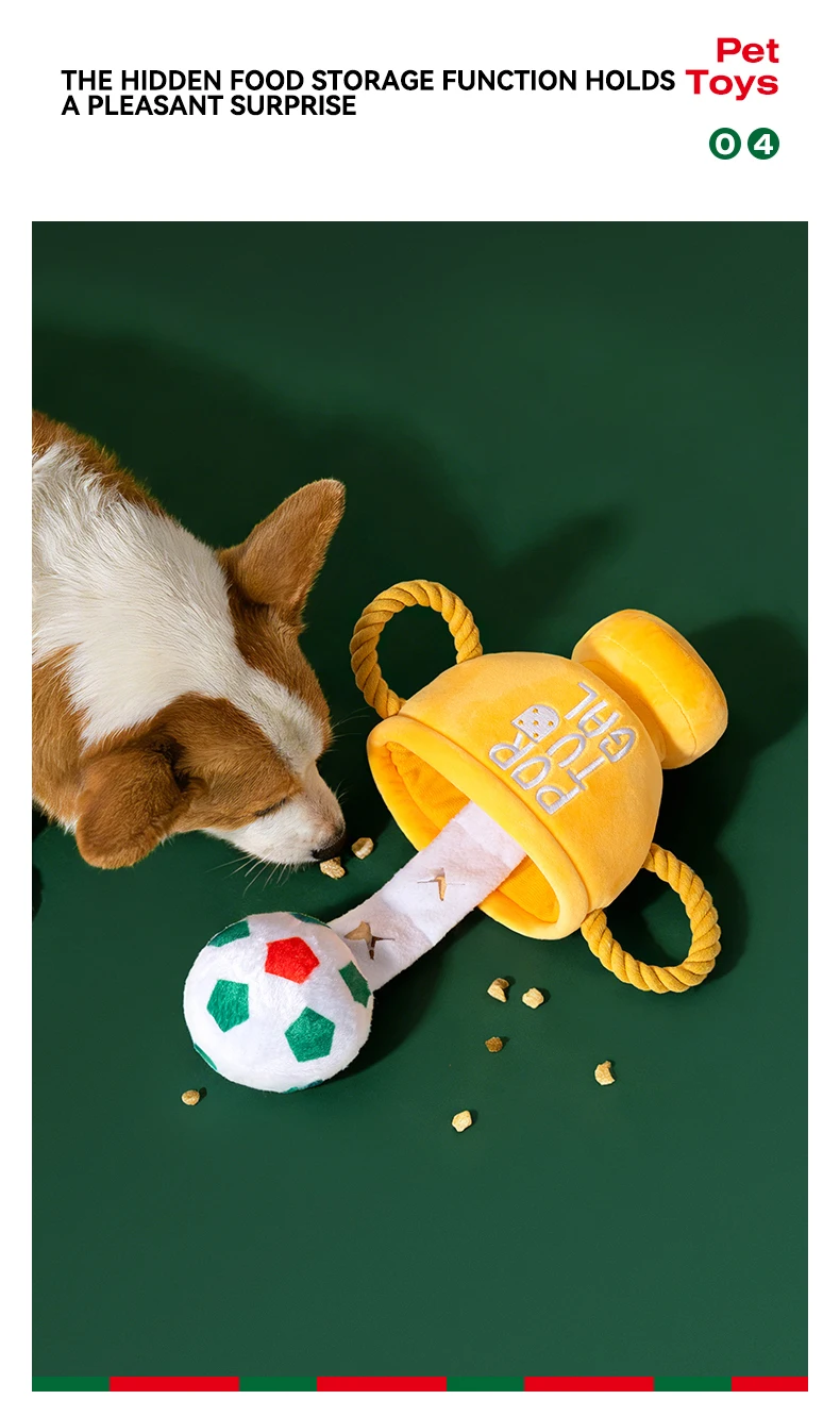 Cute Soccer Field Trophy Shape Plush Pet Chew Toy Built in Squeaker and Crinkle Paper Relieve Boredom for Dogs Cats Pet Supplies manufacture