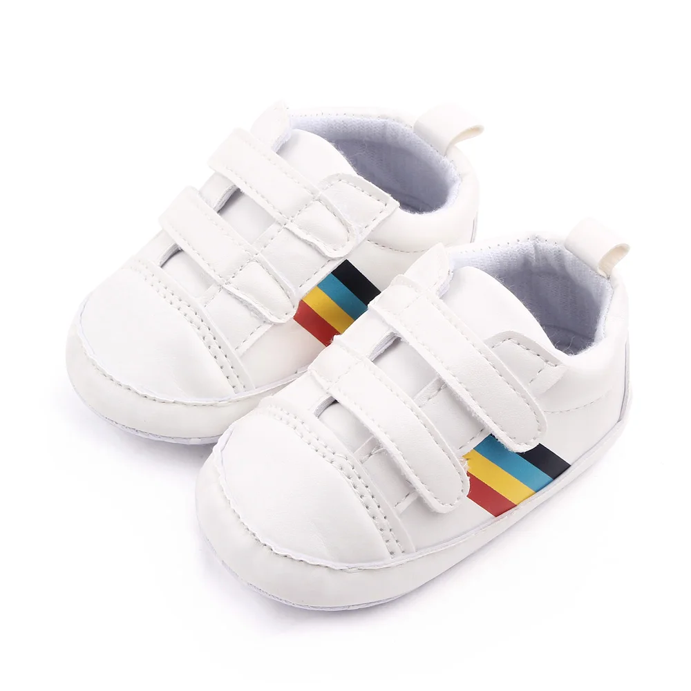 Spring and Autumn PU Leather Striped Double Line with Soft Soled Baby Indoor Walking Shoes factory