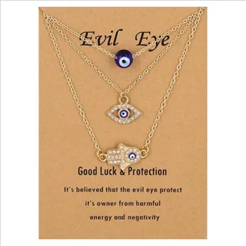 Wholesale Turkey Evil Eye 3pcs/set Pendant Necklace with Card Handmade Glass Diamond Blue Evils Eye Necklace Jewelry For Women