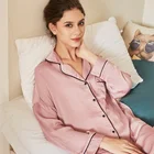 Long Sleepwear Factory OEM Women Classic Design Long Sleeve Trousers Sleepwear Fashion 2 Piece Pajamas Silk Sleep Wear