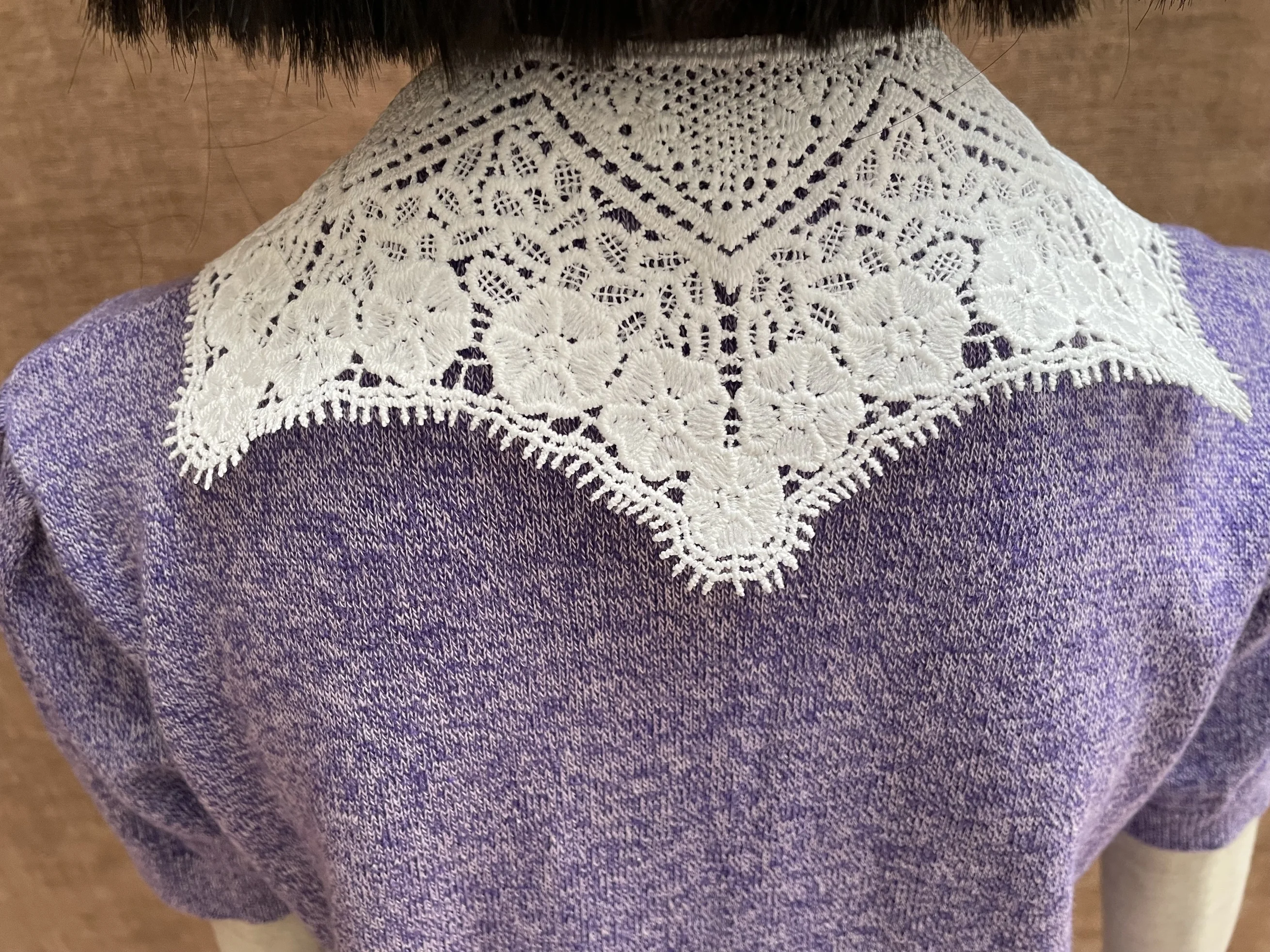 2023 fashion girls  stylish short sleeve summer t-shirt lace collar  purple color knitting baby t-shirts