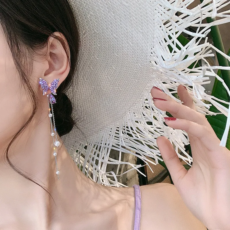 long tassel pearl Butterfly earrings women 2022 year new trend super fairy Fashion earring advanced fashionable earrings jewelry