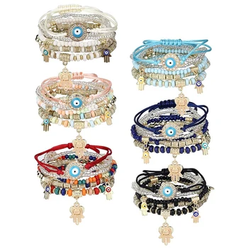 Dropshipping Designer Charms Woven Bracelet Women Adjustable Boho Lucky Evil Eye Beads Stack Bracelets Jewelry Sets