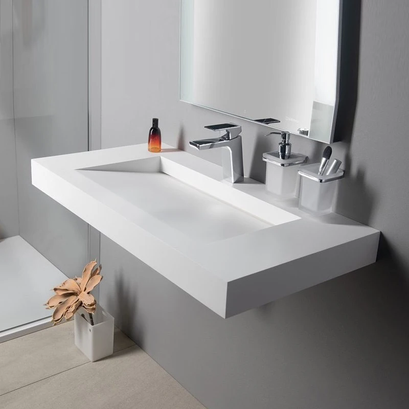 Tarpul Modern Rectangular Artificial Stone Basin Vanity Top Solid Surface Washbasin Wall-hung Ceramic Marble Cabinet Sink factory
