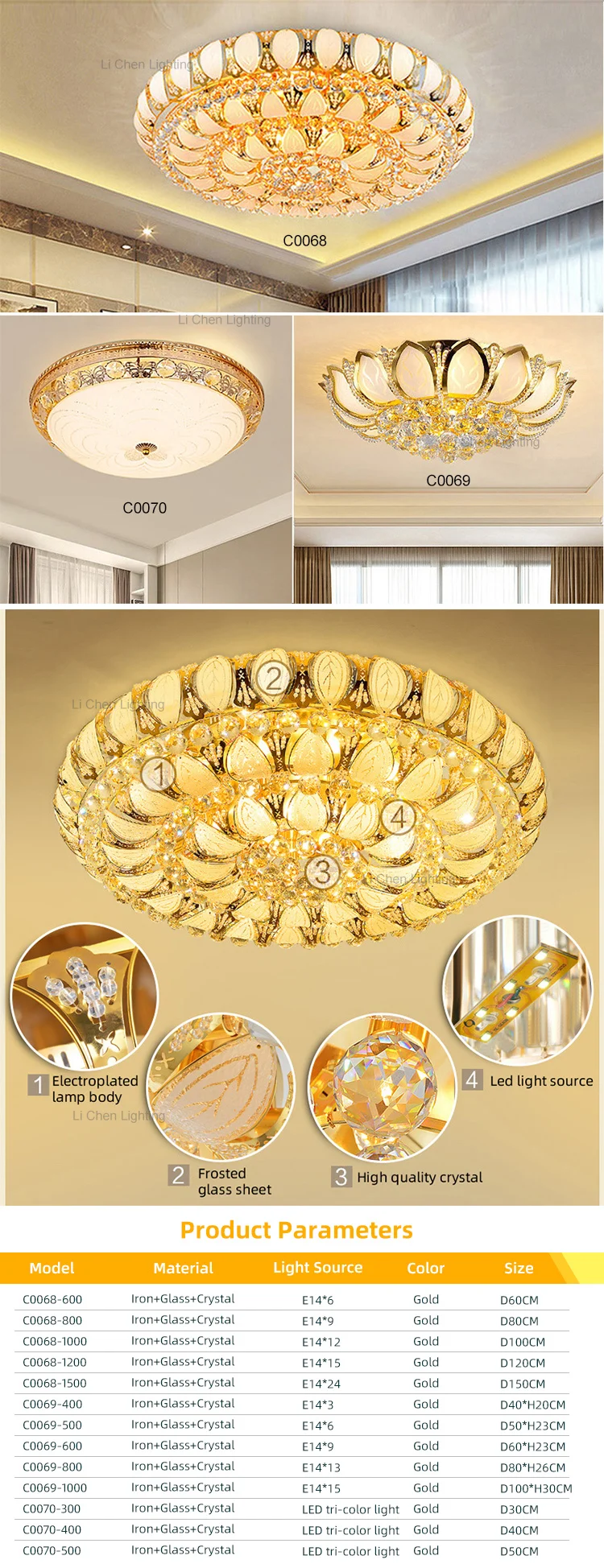 c0068 wholesale price indoor decoration dining room living room bedroom modern led crystal ceiling lamp-0