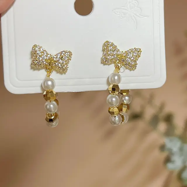 YIFANSHI Exquisite sweet slightly inlaid bow pearl front back feminine luxurious design versatile earrings fashion jewelry