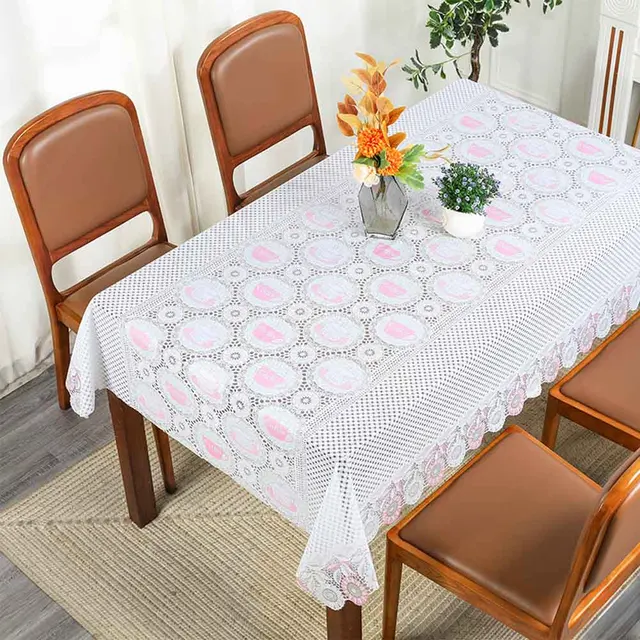 BOEN Farmhouse-Style Modern Square PVC Vinyl Tablecloth Jacquard Striped Leaves Nonwoven Woven Banquets Fitted Hotels