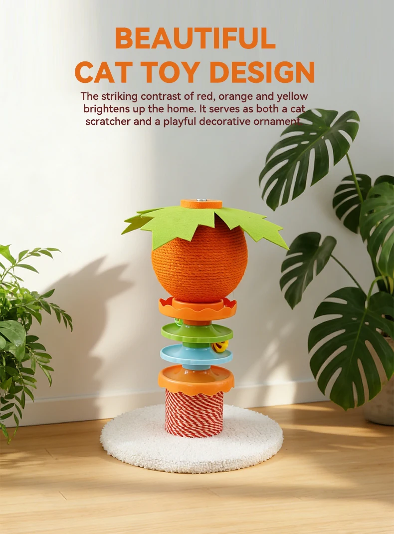 Hot Sale Cute Cat Scratcher Post with Interactive Turntable Toy Natural Sisal Durable Anti Scratch No Mess Cat Toy Pet Supplies details