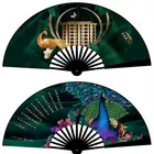 Folding Silk Fan Characteristic Retro Printing Bamboo Folding Silk Cloth Hand Fan 8-Inch Fan Custom