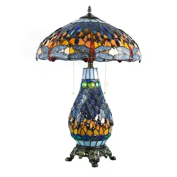 Amazon Hot Selling American Table Lamp Stained Glass Vase Design Tischlampe Bedside Table Decor Tiffany Lamp Dragonfly