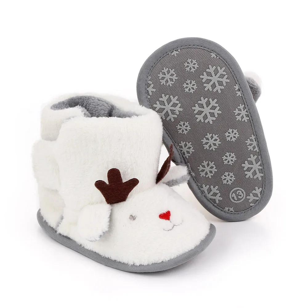 Winter Fluffy High Tube Warm Cotton Boots Baby Christmas Cute Cartoon Moose Toddler Shoes factory